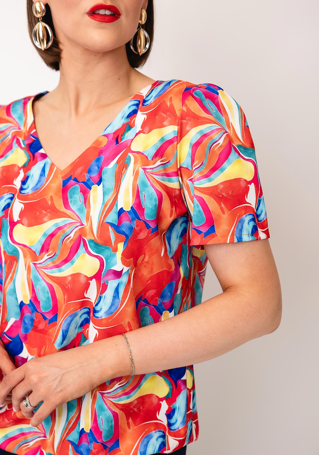 Yew Retro Print Top, Orange