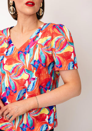Yew Retro Print Top, Orange