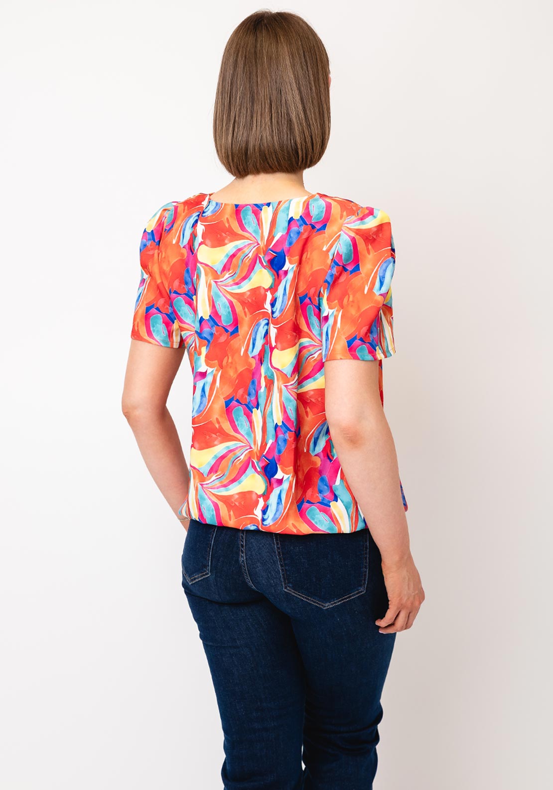 Yew Retro Print Top, Orange