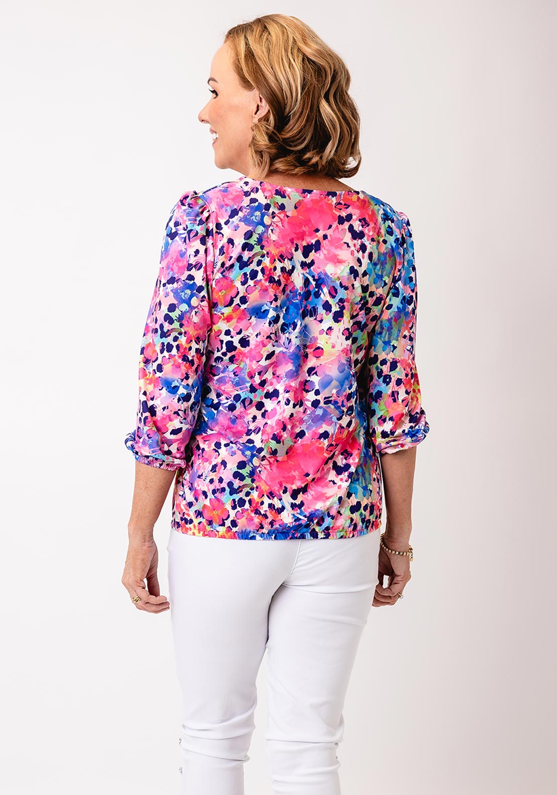 Yew V Neck Animal Print Top, Pink Multi