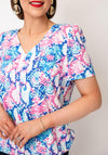 Yew Reptile Print Top, Pink and Blue
