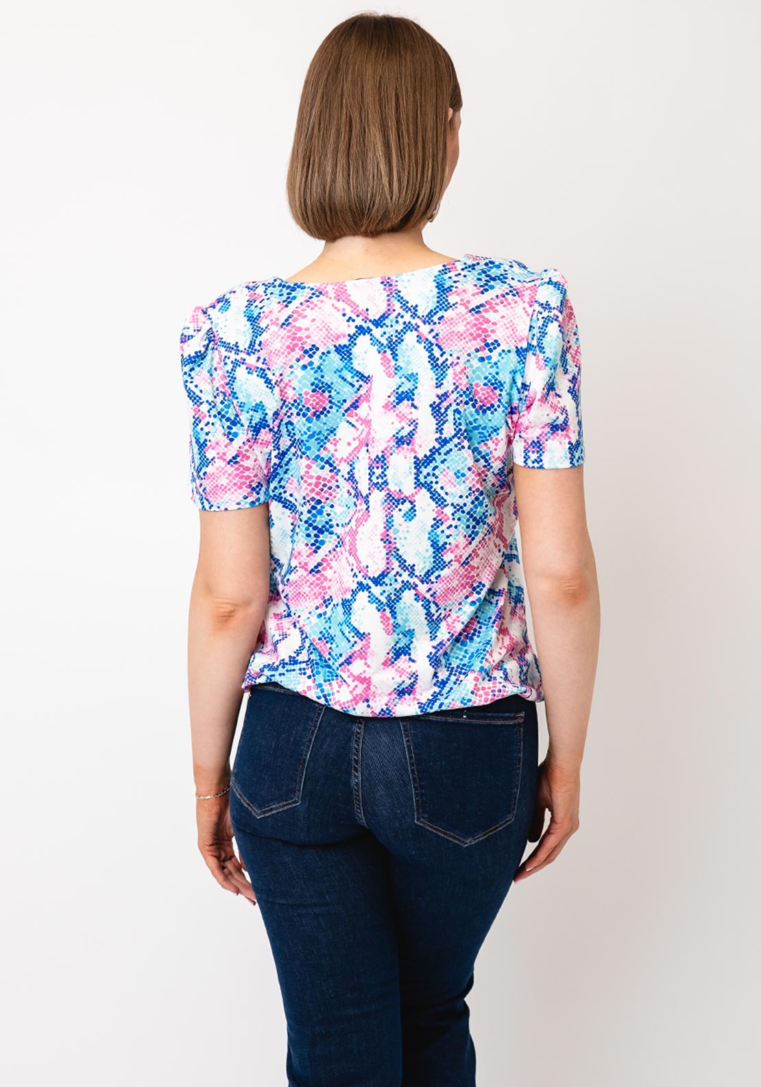 Yew Reptile Print Top, Pink and Blue