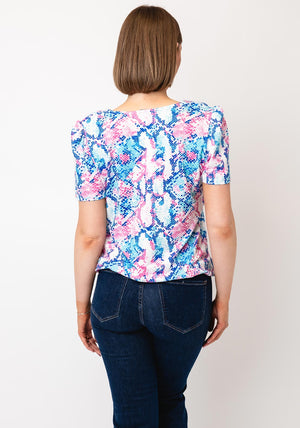 Yew Reptile Print Top, Pink and Blue