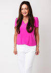 Yew Puff Sleeve V Neck Top, Pink