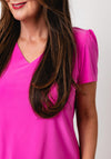 Yew Puff Sleeve V Neck Top, Pink