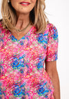 Leon Collection V Neck Printed Top, Multi-Coloured