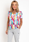 Leon Collection V Neck Printed Top, Multi-Coloured