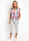 Leon Collection V Neck Printed Top, Multi-Coloured