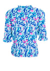Leon Collection Ruffle Collar Printed Top, Blue Multi