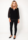 Leon Collection V Neck Sheer Sleeve Top, Black