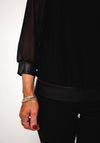 Leon Collection V Neck Sheer Sleeve Top, Black