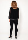 Leon Collection V Neck Sheer Sleeve Top, Black