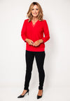 Leon Collection V Neck Sheer Sleeve Top, Red