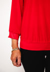 Leon Collection V Neck Sheer Sleeve Top, Red