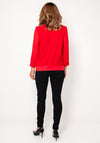 Leon Collection V Neck Sheer Sleeve Top, Red