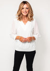 Leon Collection V Neck Sheer Sleeve Top, White