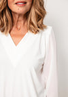 Leon Collection V Neck Sheer Sleeve Top, White