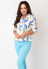 YEW Printed Collar Detail Cropped Sleeve Top, Blue & Yellow