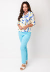 YEW Printed Collar Detail Cropped Sleeve Top, Blue & Yellow