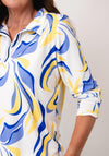 YEW Printed Collar Detail Cropped Sleeve Top, Blue & Yellow