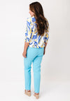 YEW Printed Collar Detail Cropped Sleeve Top, Blue & Yellow