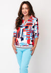 YEW Printed Collar Detail Cropped Sleeve Top, Red