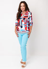 YEW Printed Collar Detail Cropped Sleeve Top, Red