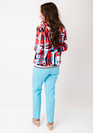 YEW Printed Collar Detail Cropped Sleeve Top, Red