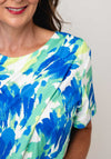 Yew Abstract Print Wrap Design Top, Blue and Green