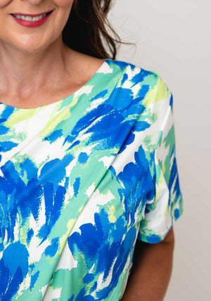 Yew Abstract Print Wrap Design Top, Blue and Green