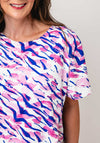 Yew Abstract Print Wrap Design Top, Pink