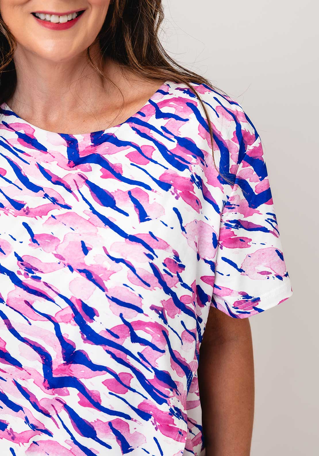 Yew Abstract Print Wrap Design Top, Pink
