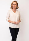 Yew V Neck Cropped Sleeve Top, Beige