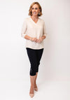 Yew V Neck Cropped Sleeve Top, Beige