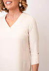 Yew V Neck Cropped Sleeve Top, Beige