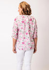 Yew Floral Jacquard Chiffon V Neck Top, Pink