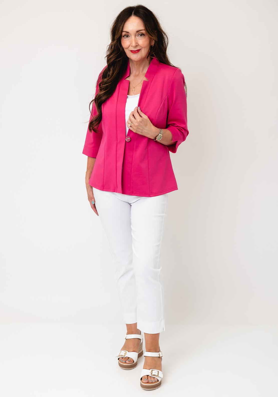 YEW Cropped Sleeve Jacket, Cerise Pink
