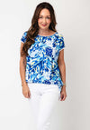 Yew Blurred Print Ribbed Trim Top, Blue & Yellow