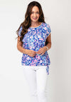 Yew Blurred Print Ribbed Trim Top, Blue and Pink