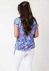 Yew Blurred Print Ribbed Trim Top, Blue and Pink