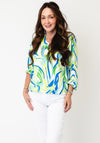 Yew Abstract Print V-Neck Top, Lime Green