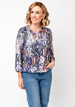 YEW Animal Print Round Neck Top, Blue