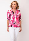 Yew Abstrast Print Cropped Sleeve Blouse, Pink