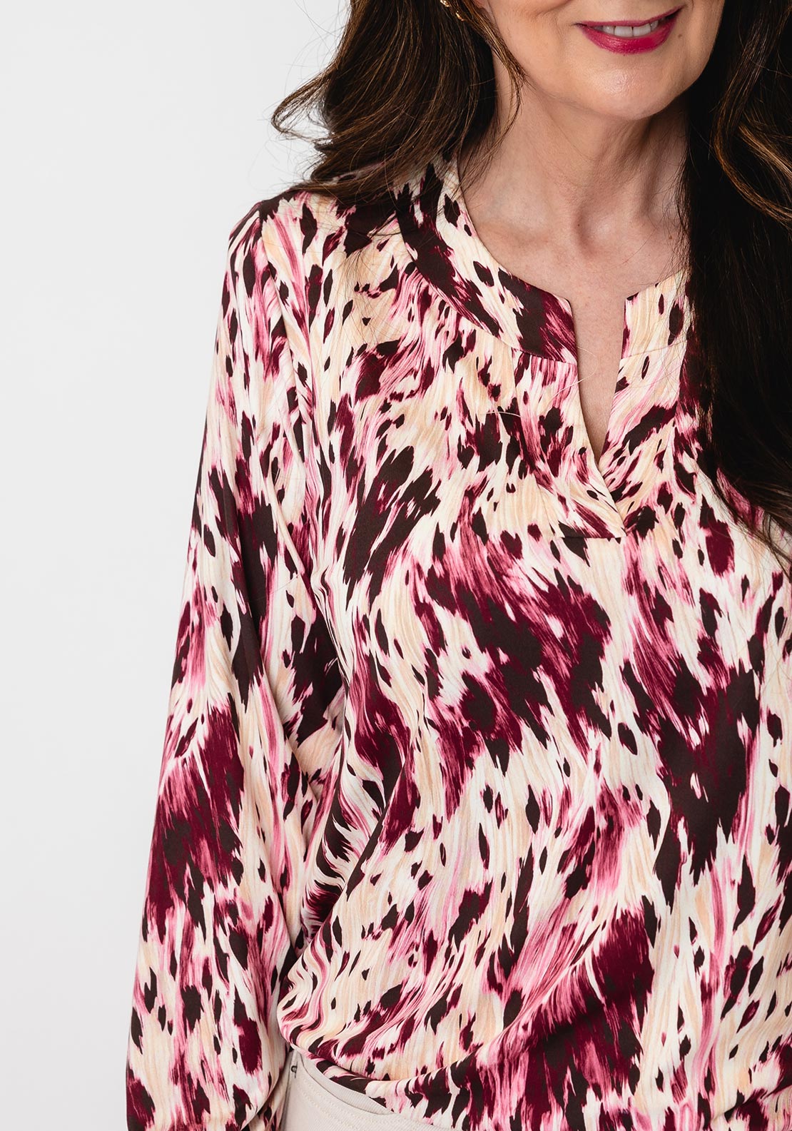 Yew Mixed Abstract Print Blouse, Pink Multi