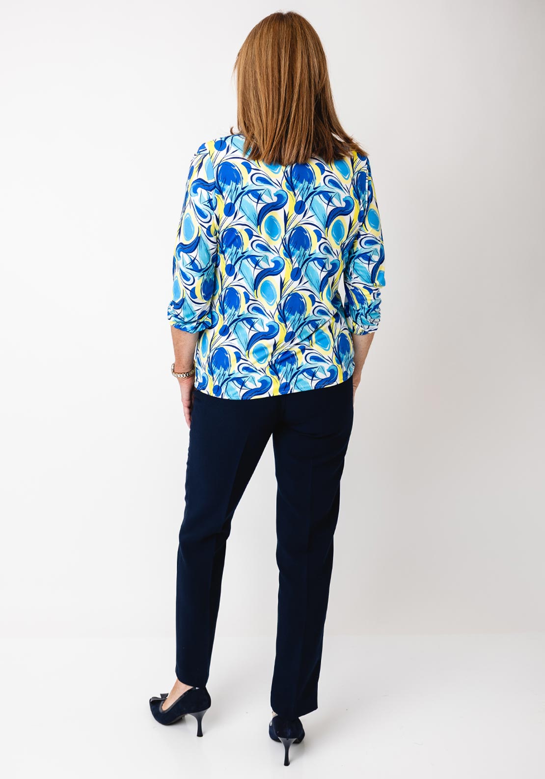 Yew Blurred Print Collar Blouse, Blue and Yellow
