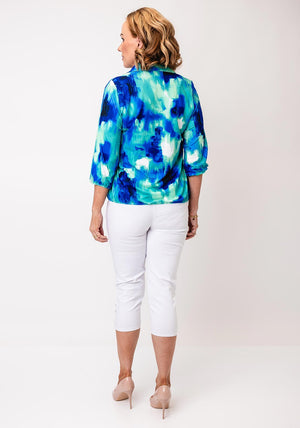 Yew Blurred Print Collar Blouse, Green and Blue