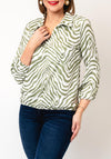 Yew Animal Print Collar Blouse, Green & White