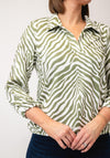 Yew Animal Print Collar Blouse, Green & White