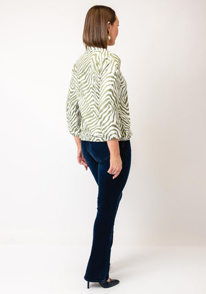 Yew Animal Print Collar Blouse, Green & White