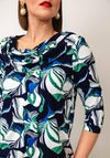 Yew Leaf Print Cowl Neck Top, Navy & Green